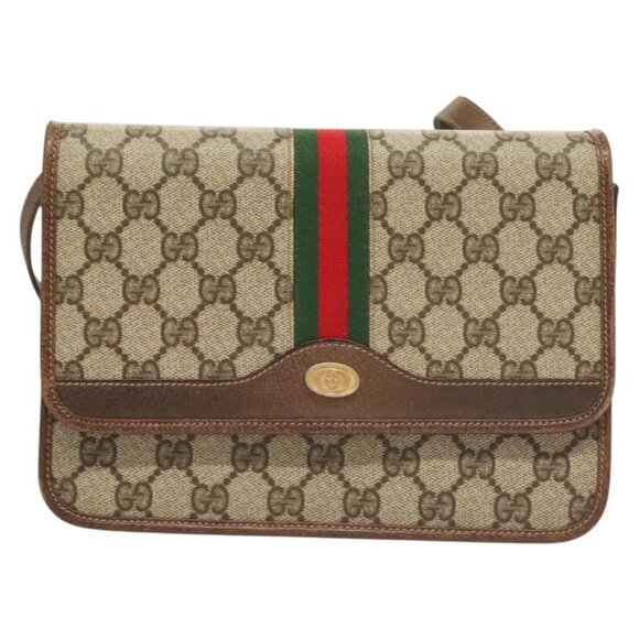 GUCCI GG Supreme Web Sherry Line Shoulder Bag PVC Beige Gold Auth BA3785 - Picture 11 of 16